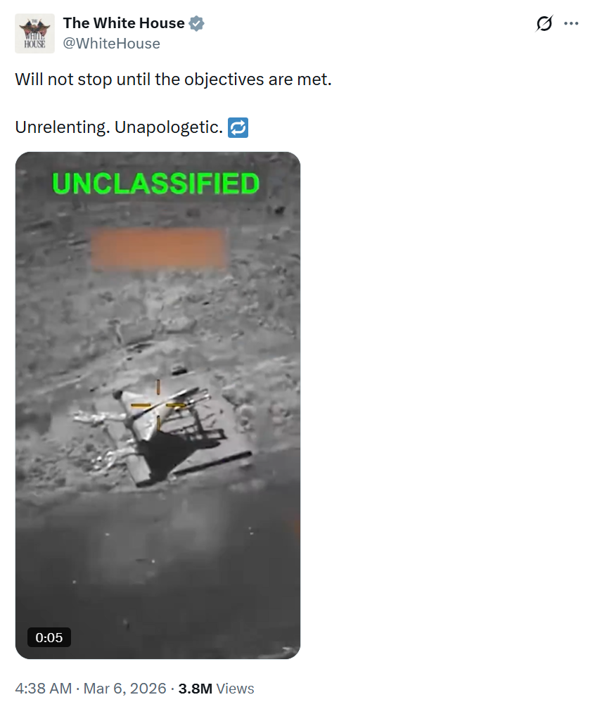 A video released on X by the White House on March 6, showing a US strike on Iranian targets, was followed by a scene featuring the cartoon character SpongeBob SquarePants asking: 