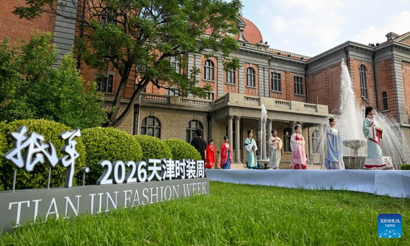 Foreign students present traditional Chinese costumes during a fashion show at Tianjin Foreign Studies University in north China's Tianjin, June 17, 2026. A show focusing on traditional Chinese costumes was held here on Wednesday as part of this year's Tianjin Fashion Week. Models and foreign students trooped the runway to bridge China and rest parts of the world with wearable creations that inspire cultural exchange and mutual learning. (Xinhua/Sun Fanyue)