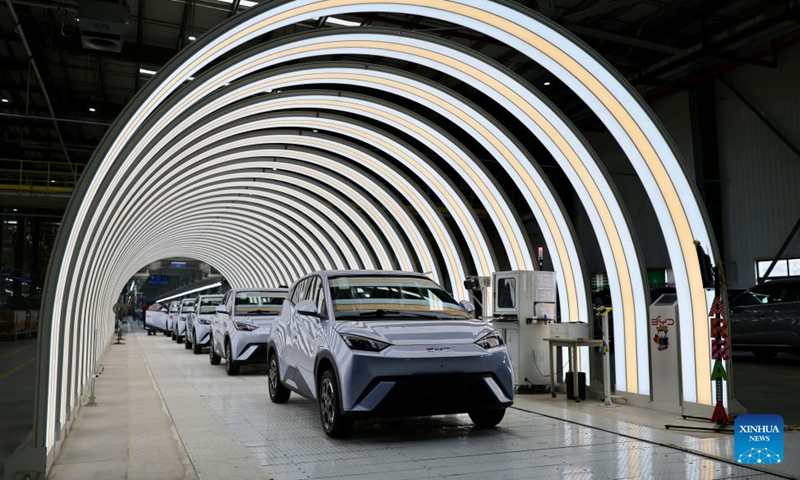 This photo taken on June 12, 2026 shows vehicles at the production base complex of BYD in Camacari, Bahia State, Brazil. About 50 kilometers away from Salvador, the capital of the northeastern Brazilian state of Bahia, the Camacari production base complex of Chinese auto manufacturer BYD has been put into operation since last year. (Xinhua/Jin Haoyuan)