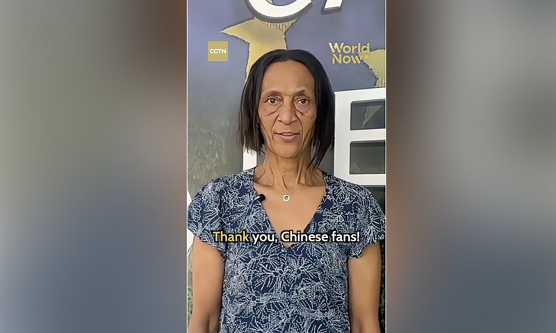 Ana Candida évora, mother of Cape Verde’s star goalkeeper Vozinha, spoke with CGTN and expressed her gratitude to fans in China. Photo: Courtesy of CGTN