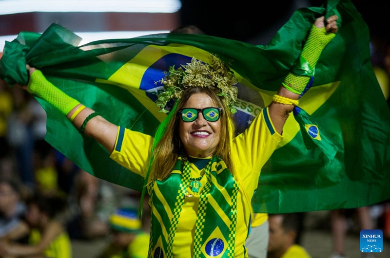 A Brazilian football fan is pictured before the group C match between Brazil and Haiti at the 2026 FIFA World Cup at the Copacabana Beach in Rio de Janeiro, Brazil, on June 19, 2026. (Photo by Daniel Ramalho/Xinhua)