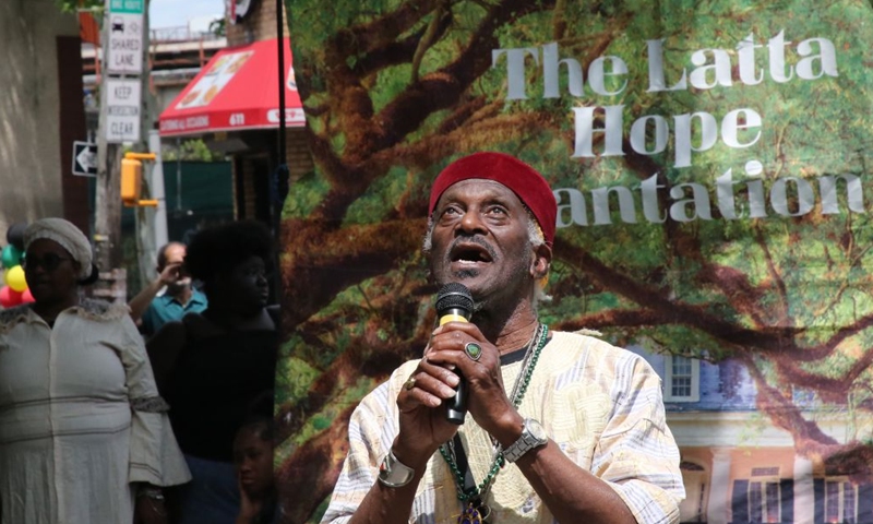 A man speaks during a Juneteenth celebration in Staten Island, New York City, the United States, on June 19, 2026. Celebrated on June 19, Juneteenth marks the day in 1865 when Union Major General Gordon Granger issued General Order No. 3 in Galveston, Texas, emancipating the remaining enslaved people in the state. For enslaved Americans in Texas, freedom came two and a half years after President Abraham Lincoln issued the Emancipation Proclamation. (Xinhua/Zhang Fengguo)
