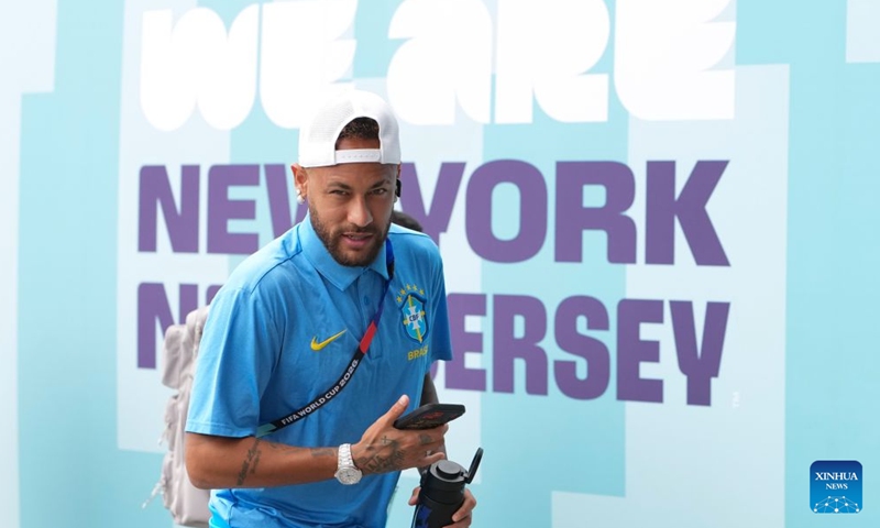 Neymar of Brazil arrives before the round of 16 match between Brazil and Norway at the 2026 FIFA World Cup at the New York New Jersey Stadium, the United States, July 5, 2026. (Xinhua/Lui Siu Wai)

