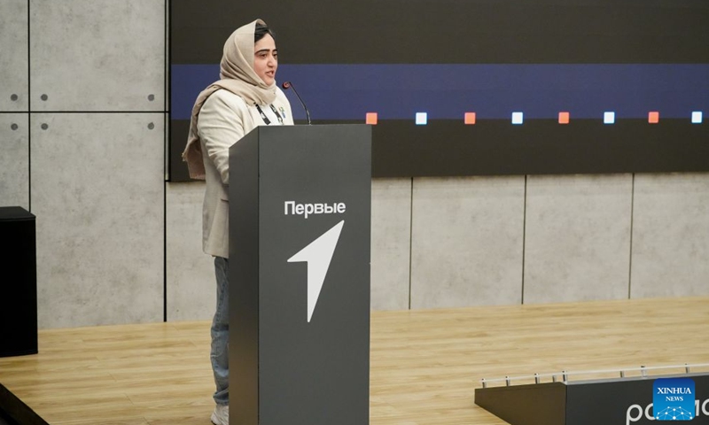 Asma Bibi, a Pakistani researcher at Tianjin University, attends the Second Open Dialogue The Future of the World. A New Platform for Global Growth in Moscow, Russia, April 27, 2026. (Xinhua)

