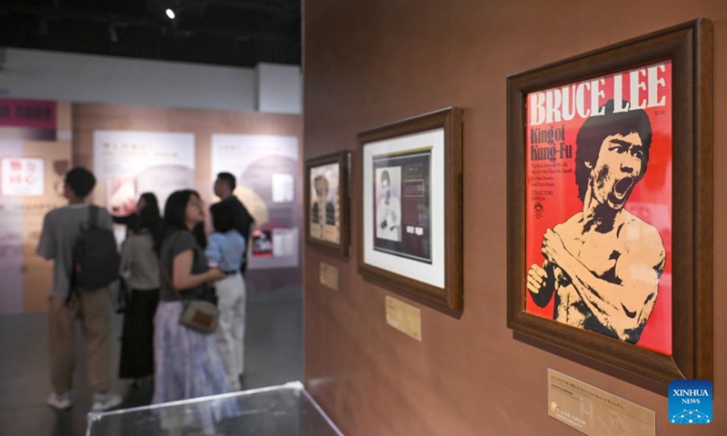 The cover of a Bruce Lee-themed magazine is on display during an exhibition in Beijing, capital of China, June 27, 2026. The exhibition highlighting friendly exchanges between the civilian sectors of China and the United States has opened at the Overseas Chinese History Museum of China in Beijing.

