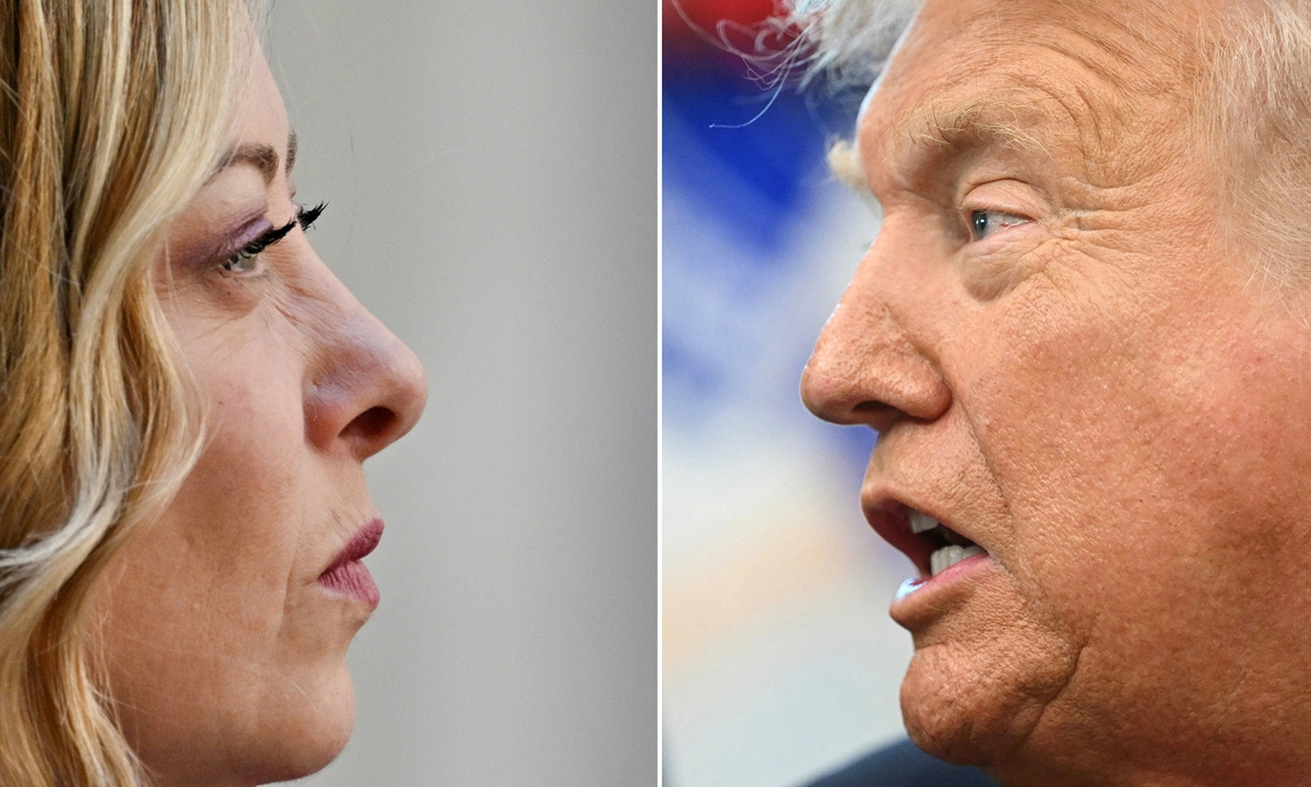 This combination of file pictures shows Italian Prime Minister Giorgia Meloni and US President Donald Trump. Phot: VCG