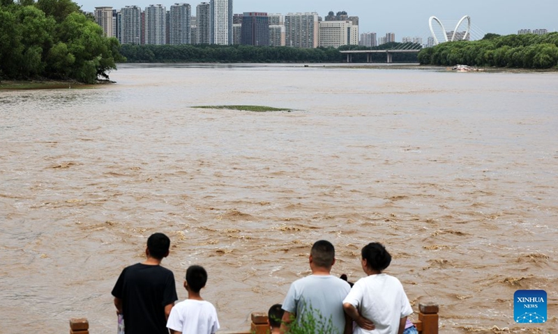 This photo taken on July 5, 2026 shows the condition of the Shenyang section of the Hunhe River in Shenyang, northeast China's Liaoning Province. The meteorological authority in Liaoning issued a yellow alert for heavy rainfalls, thunderstorms and hail on Sunday. (Xinhua/Li Gang)

