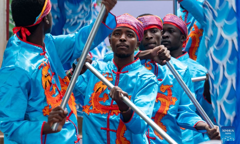 People perform a dragon dance at a dragon boat festival intangible cultural heritage fair in Nairobi, Kenya, June 20, 2026. (Xinhua/Xie Jianfei)