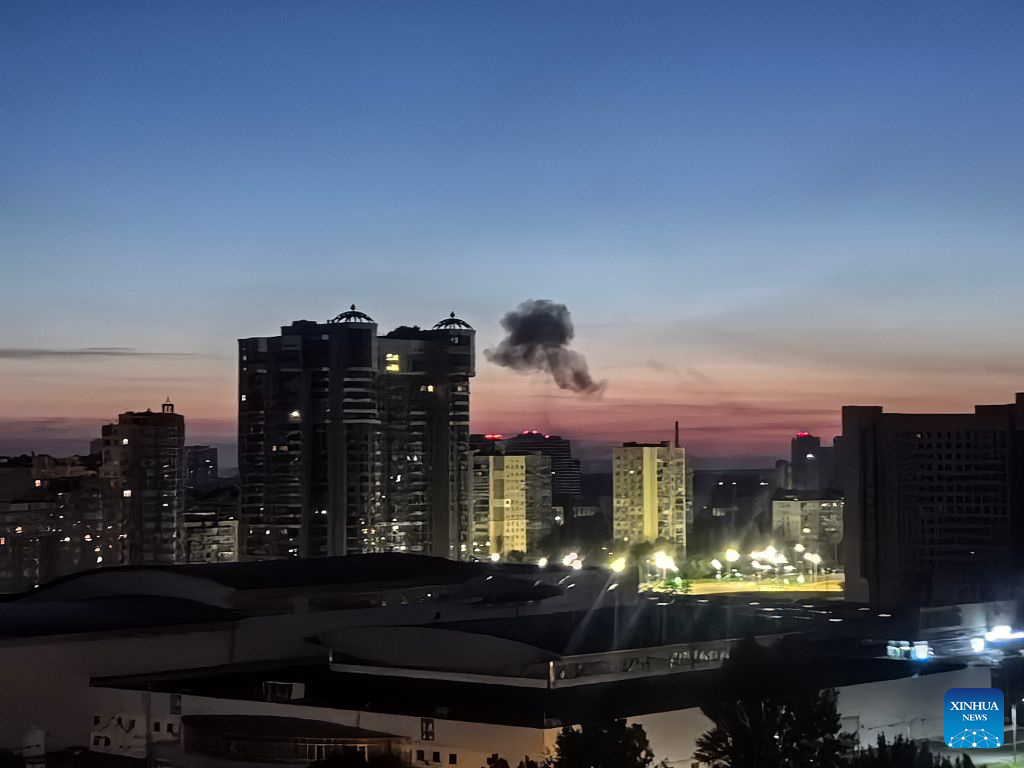 Black smoke rises after Russian attacks on Kiev, Ukraine, on July 2, 2026. The Russian Armed Forces carried out what Moscow described as a massive retaliatory strike on military-industrial enterprises and fuel and energy infrastructure in Kiev and the surrounding region, the Russian Defense Ministry said Thursday. Ukrainian officials said Russia's overnight attacks on Kiev killed at least 13 people and injured 86 others. Kiev Mayor Vitali Klitschko said in a Telegram post that 70 of the injured had been hospitalized. (Xinhua/Li Dongxu)