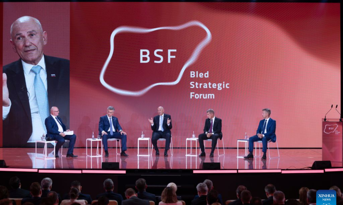 Photo taken on Aug. 31, 2026 shows the scene of the 21st Bled Strategic Forum in Bled, Slovenia. Leaders from Central and Eastern Europe on Monday called for reform and enlargement of the European Union (EU) amid a rapidly changing global order at the Bled Strategic Forum, Slovenia's major foreign policy gathering. (Photo by Zeljko Stevanic/Xinhua)
