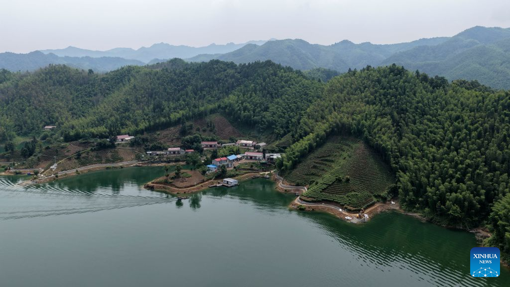 An aerial drone photo taken on June 26, 2026 shows a view of the Haidao Village in Jinzhai County of Lu'an City, east China's Anhui Province. Haidao Village of Qishan Village is located deep in the mountains near the Xianghongdian Reservoir area in Jinzhai County of Lu'an City, east China's Anhui Province. Yu Jiajun, the only village doctor, takes charge of health care for more than 500 villagers there and in the surrounding areas. (Xinhua/Huang Bohan)