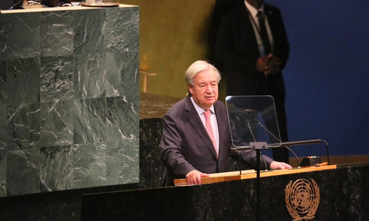 United Nations Secretary-General Antonio Guterres speaks during the General Debate of the 81st session of the United Nations General Assembly at the UN headquarters in New York, Sept. 22, 2026. The General Debate of the 81st session of the UN General Assembly opened at the UN headquarters in New York on Tuesday. The theme of the general debate is Restoring trust, managing transformation: a United Nations that delivers for all. (Xinhua/Zhang Fengguo)