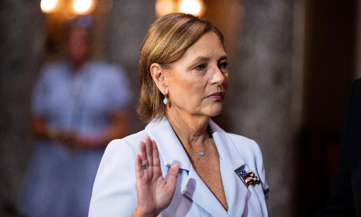 Darline Graham Nordone, raises her right hand during her ceremonial swearing-in at the US Capitol on July 14, 2026. Darline Graham Nordone was appointed by South Carolina Governor Henry McMaster following the death of her brother, US Senator Lindsey Graham. Photo: VCG