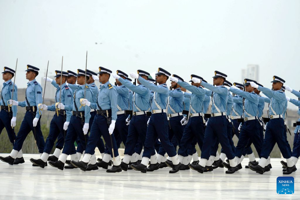 Pakistani Air Force cadets attend a ceremony to mark the Defense Day at the mausoleum of the founder of Pakistan Muhammad Ali Jinnah in Karachi, Pakistan, Sept. 6, 2026. (Str/Xinhua)