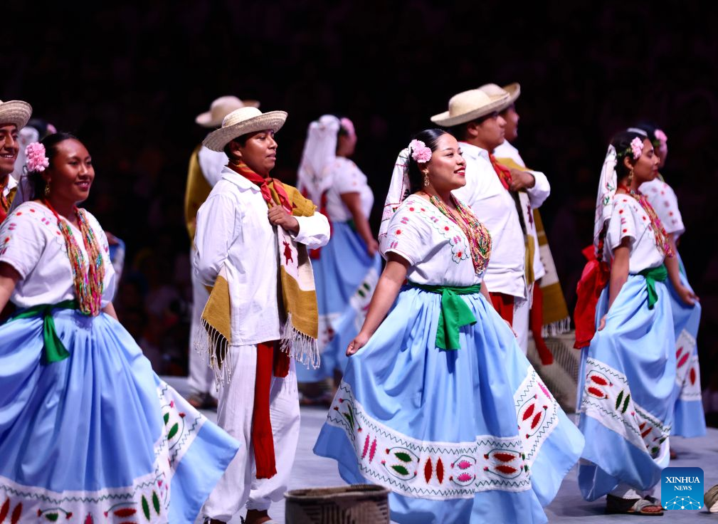 Performers dance at the Guelaguetza Auditorium in Oaxaca City, Mexico, July 27, 2026. Guelaguetza is an annual showcase of the indigenous cultures of Mexico, featured by traditional music, dance, and food.

The most important celebration of Guelaguetza happens on the last two Mondays of July every year at the Guelaguetza Auditorium on Fortin Hill, thus it's also called Mondays on the Hill. (Xinhua/Liu Wenhui)