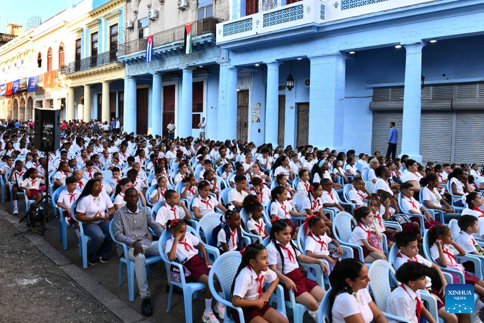 Primary school students participate in the national ceremony marking new academic year in Havana, capital of Cuba, on Sept. 1, 2026. A national ceremony marking the start of the new academic year was held in Havana on Tuesday, with more than 1.4 million students returning to school. (Photo by Joaquin Hernandez/Xinhua)