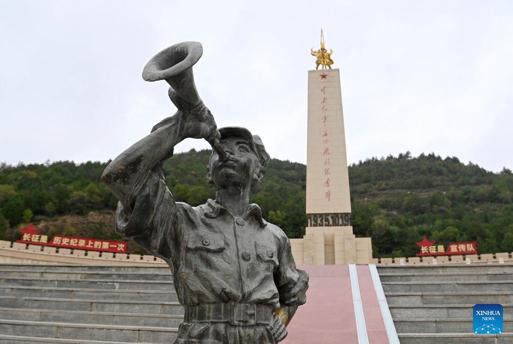 A statue is pictured at a memorial park marking the victory of the Central Red Army's Long March in Wuqi County of Yan'an City, northwest China's Shaanxi Province, Sept. 26, 2026. This year marks the 90th anniversary of the victory of the Long March. (Photo by Qi Xiaojun/Xinhua)