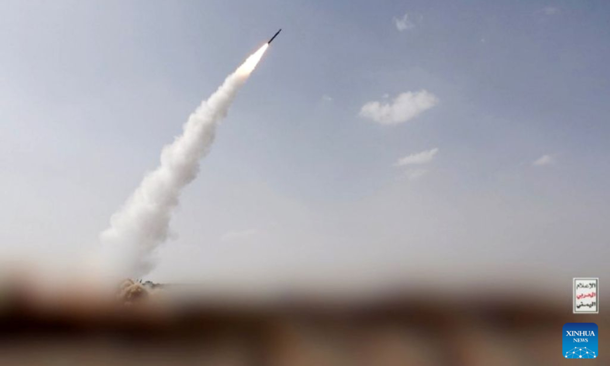This handout photo provided by Houthi Media Center shows the launch of a missile allegedly toward Mocha in Yemen, on Aug. 9, 2026. At least eight people were killed on Sunday as Yemen's Houthi group launched a wave of missile and drone attacks on the Red Sea port city of Mocha and other government-held areas along the country's western coast, local sources said. (Houthi Media Center/Handout via Xinhua)
