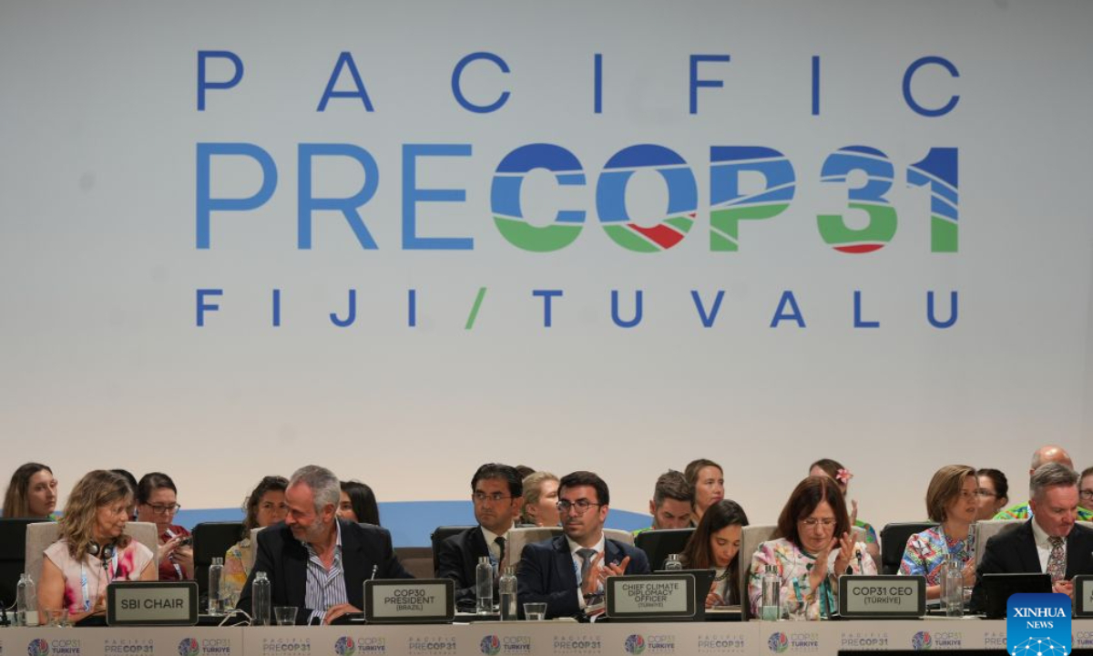 Photo taken on Oct. 8, 2026 shows the venue of the ministerial preparatory meeting ahead of the 31st Conference of the Parties (COP31) of the United Nations Framework Convention on Climate Change in Nadi, Fiji. The ministerial preparatory meeting held ahead of the 31st Conference of the Parties (COP31) of the United Nations Framework Convention on Climate Change, known as the Pre-COP31, concluded Thursday in Nadi, Fiji, with various commitments on practical climate action. (Xinhua/Bai Yongquan)