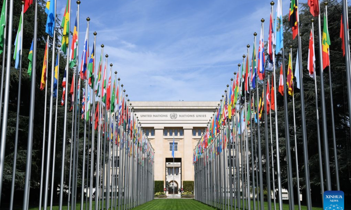 This photo taken on Sep. 7, 2026 shows the Palais des Nations in Geneva, Switzerland. The 63rd session of the United Nations Human Rights Council (UNHRC) kicked off here on Monday. (Xinhua/Lian Yi)