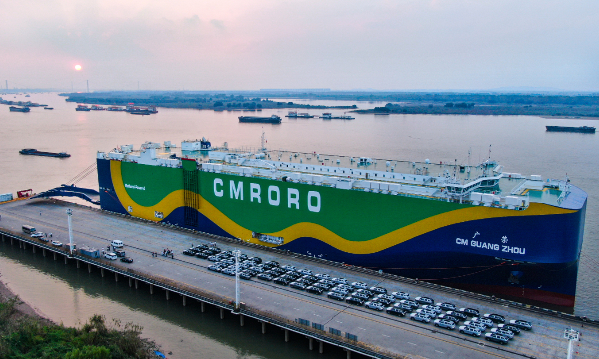 New-energy vehicles await shipment to Europe at Nanjing Port in East China's Jiangsu Province on October 10, 2026. Photo: VCG
