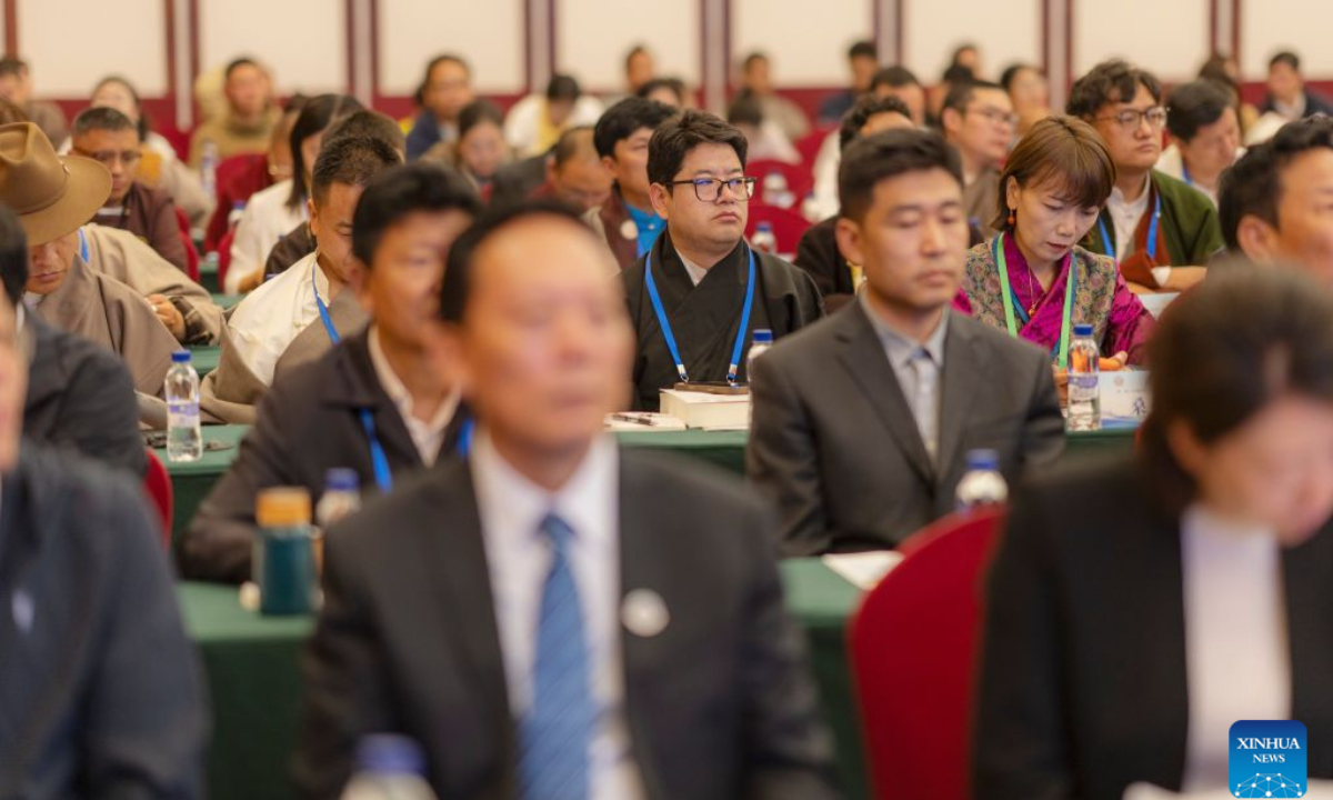 This photo taken on Aug. 20, 2026 shows a scene of the second international academic symposium on The Four Treatises of Tibetan Medicine and Tibetan medical thangkas in Lhasa, southwest China's Xizang Autonomous Region. (Xinhua/Liu Zhoupeng)