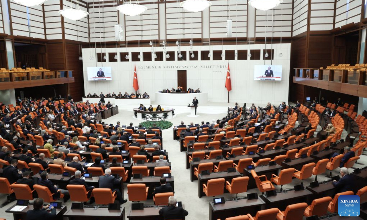 The General Assembly of the Grand National Assembly of Türkiye holds a debate on a draft legislation to establish a legal framework for implementing the Kurdistan Workers' Party (PKK)'s disarmament, in Ankara, Türkiye, on Aug. 10, 2026. (Mustafa Kaya/Handout via Xinhua)