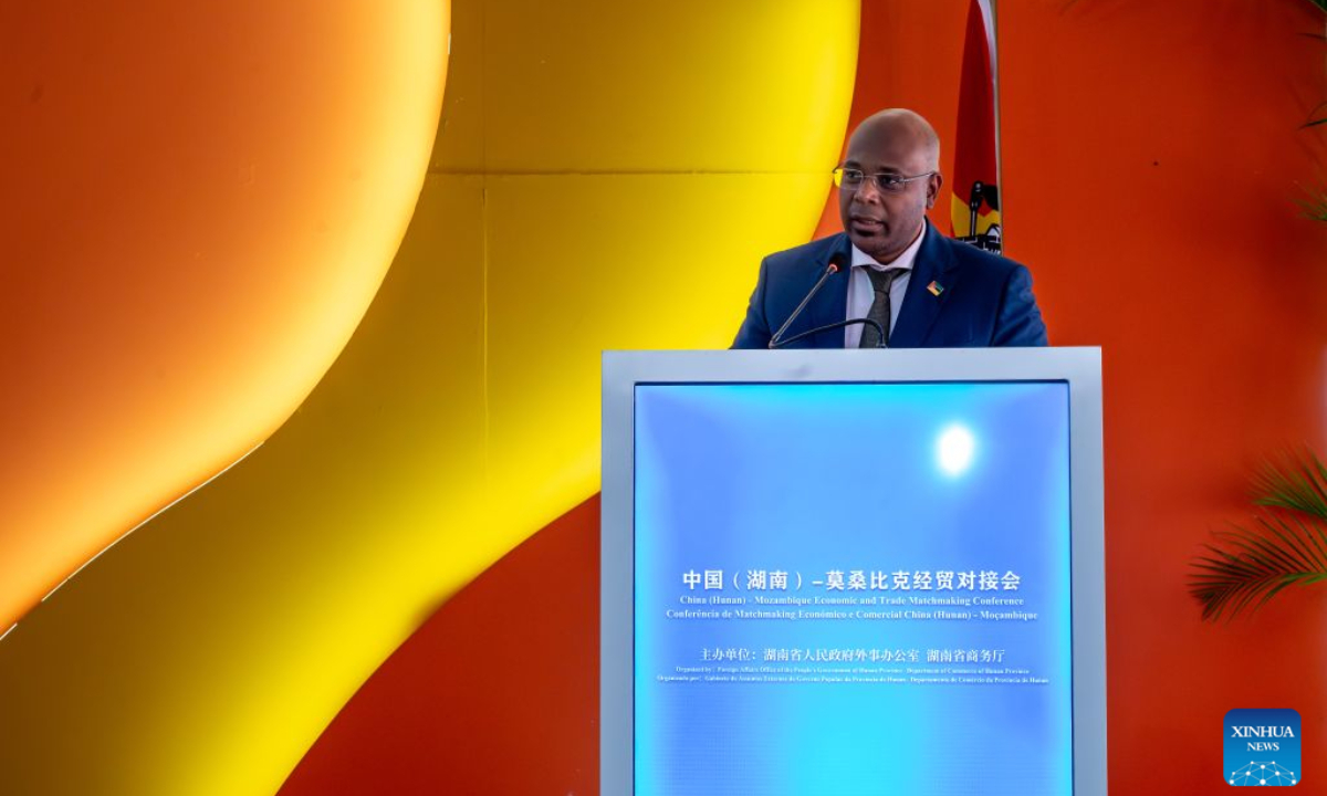 Fredson Bacar, Mozambique's secretary of state of tourism, delivers a speech at the China (Hunan)-Mozambique Economic and Trade Matchmaking Conference held in Maputo, Mozambique, Sept. 1, 2026. (Photo by Mendes Mondlane/Xinhua)