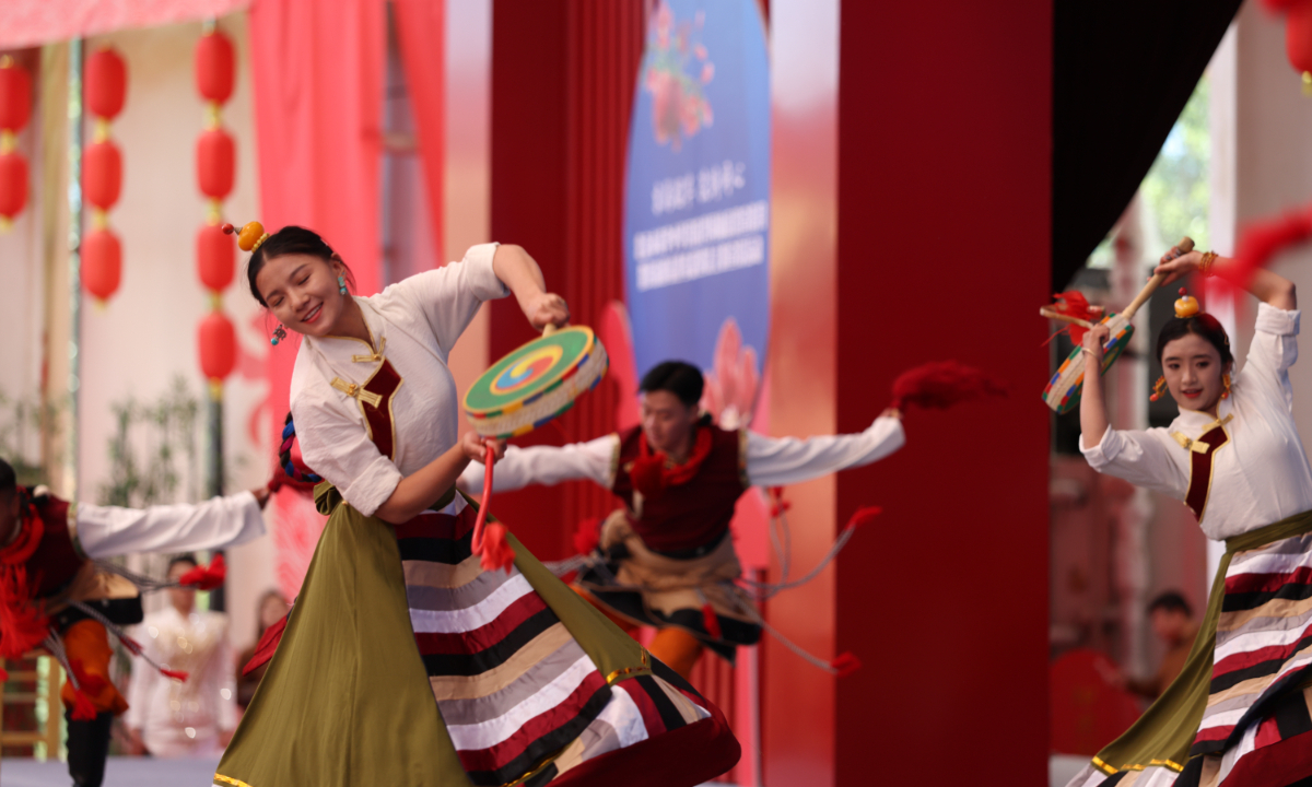 A performance is staged during the launch ceremony for Beijing’s publicity month on fostering a strong sense of community for the Chinese nation and the Law on Promoting Ethnic Unity and Progress at Beijing Garden Expo Park on April 29, 2026. Photo: VCG