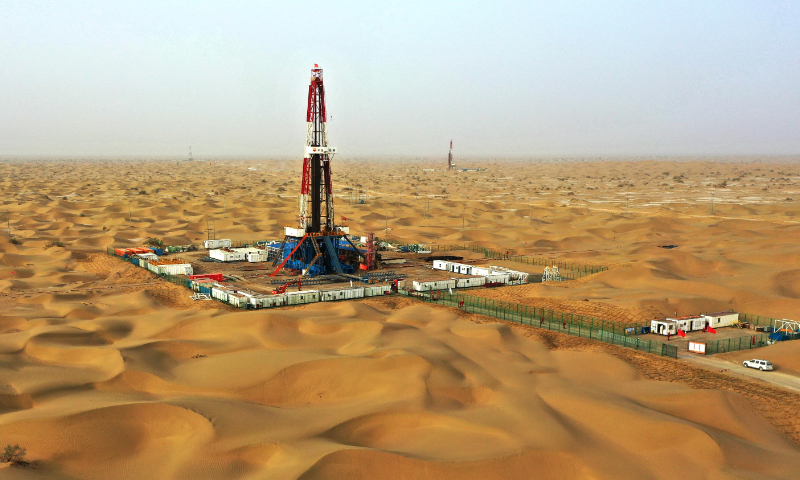 A view of the Fuman Oilfield, located on the northern edge of the Taklimakan Desert in Northwest China's Xinjiang Uygur Autonomous Region. File photo: China Media Group