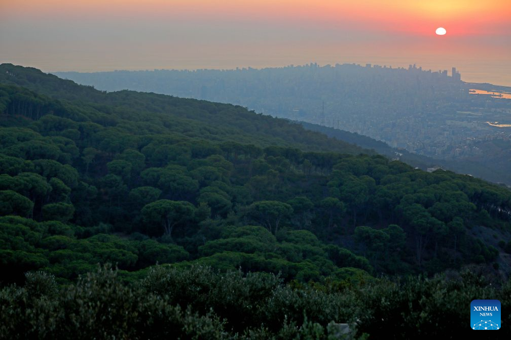 This photo taken on Sept. 12, 2026 shows a dusk view in Brummana, Lebanon. (Xinhua/Bilal Jawich)