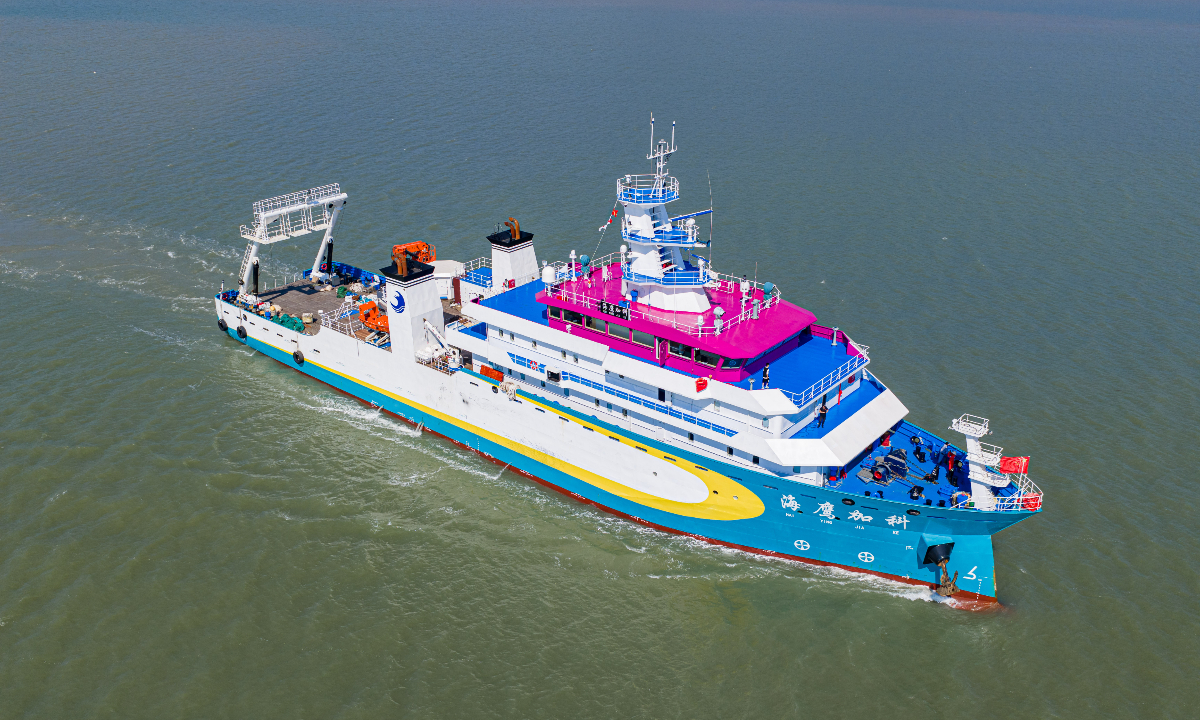 Haiying Jiake scientific research vessel departs from Cushatou Wharf in Wenling, East China’s Zhejiang Province for sea trials on September 19, 2026. Photo: IC