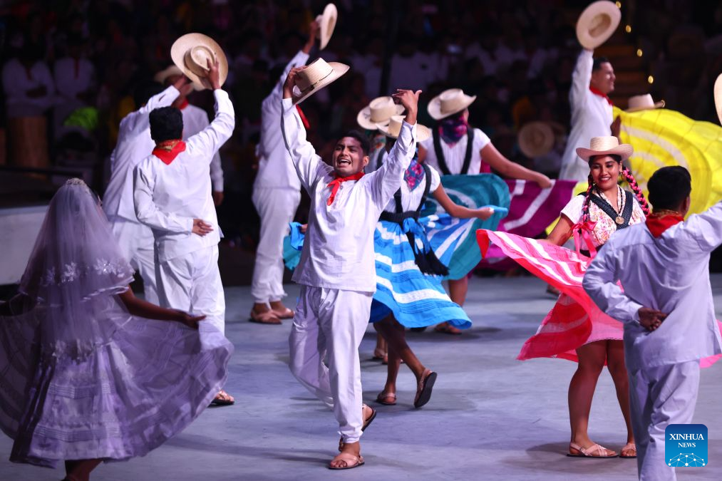 Performers dance at the Guelaguetza Auditorium in Oaxaca City, Mexico, July 27, 2026. Guelaguetza is an annual showcase of the indigenous cultures of Mexico, featured by traditional music, dance, and food.

The most important celebration of Guelaguetza happens on the last two Mondays of July every year at the Guelaguetza Auditorium on Fortin Hill, thus it's also called Mondays on the Hill. (Xinhua/Liu Wenhui)