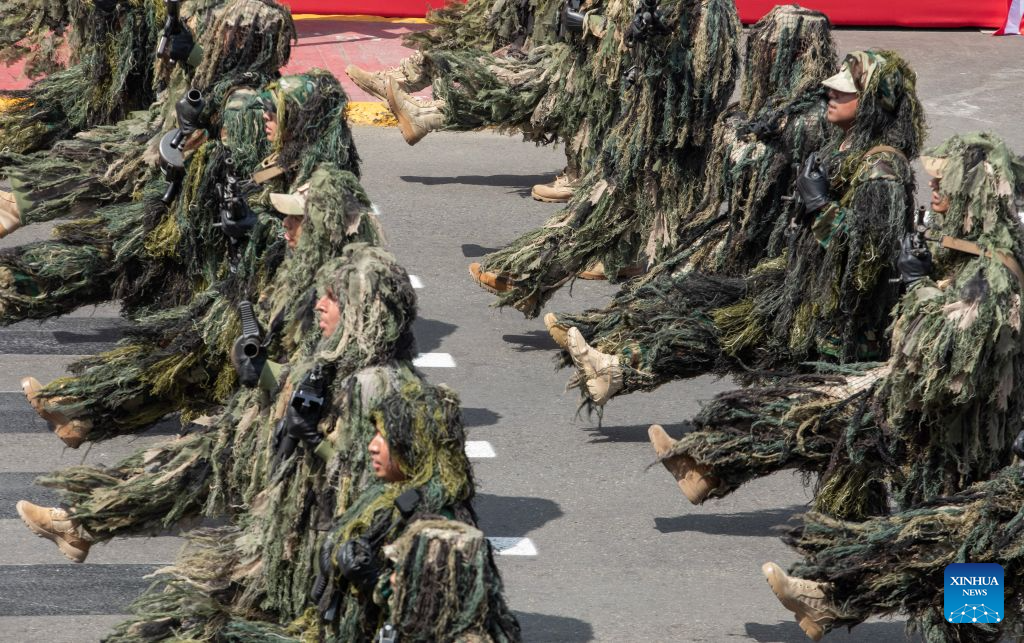 Soldiers participate in a parade to commemorate the 205th anniversary of Peru's independence in Lima, Peru, July 29, 2026. (Photo by Mariana Bazo/Xinhua)