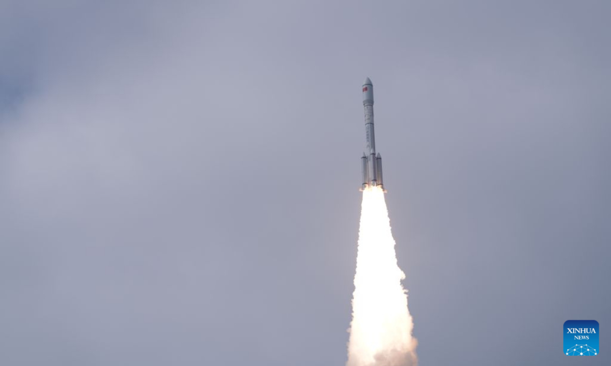 A modified Long March-6 carrier rocket carrying new communication technology test satellites blasts off from the Taiyuan Satellite Launch Center in north China's Shanxi Province, July 30, 2026. (Photo by Wang Yapeng/Xinhua)