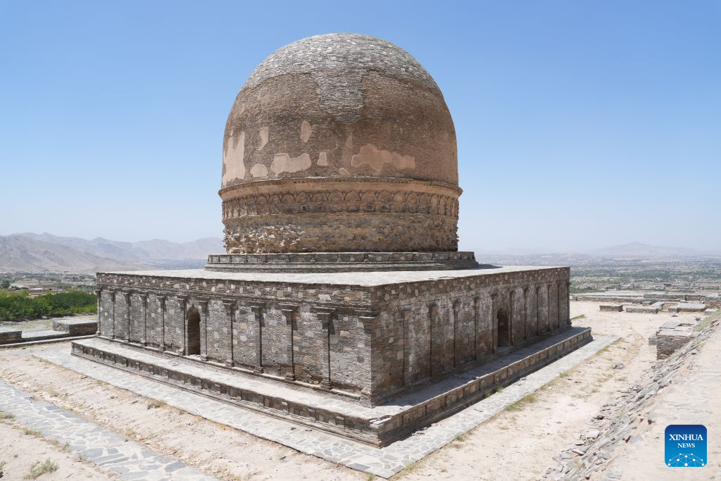 This photo taken on July 28, 2026 shows a view of the Shewaki Stupa in the east edge of Kabul, capital of Afghanistan. Afghanistan has restored and preserved nearly 2,000 historical artifacts and monuments over the past year as part of a concerted effort to protect and promote the country's rich cultural heritage, government spokesman Zabihullah Mujahid announced on Tuesday. (Photo by Saifurahman Safi/Xinhua)