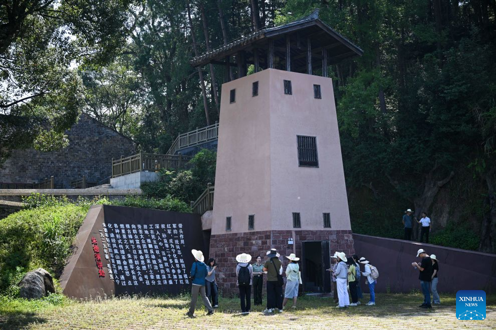 People visit a historical site in Huaitu Township in Ninghua County, southeast China's Fujian Province, Sept. 9, 2026. This year marks the 90th anniversary of the victory of the Long March by the Red Army under the leadership of the Communist Party of China (CPC). Ninghua is one of the starting points of the Long March by the Central Red Army. Huaitu in Ninghua has promoted the development of local tourism relying on its abundant red-themed tourism resources. (Xinhua/Zheng Huansong)