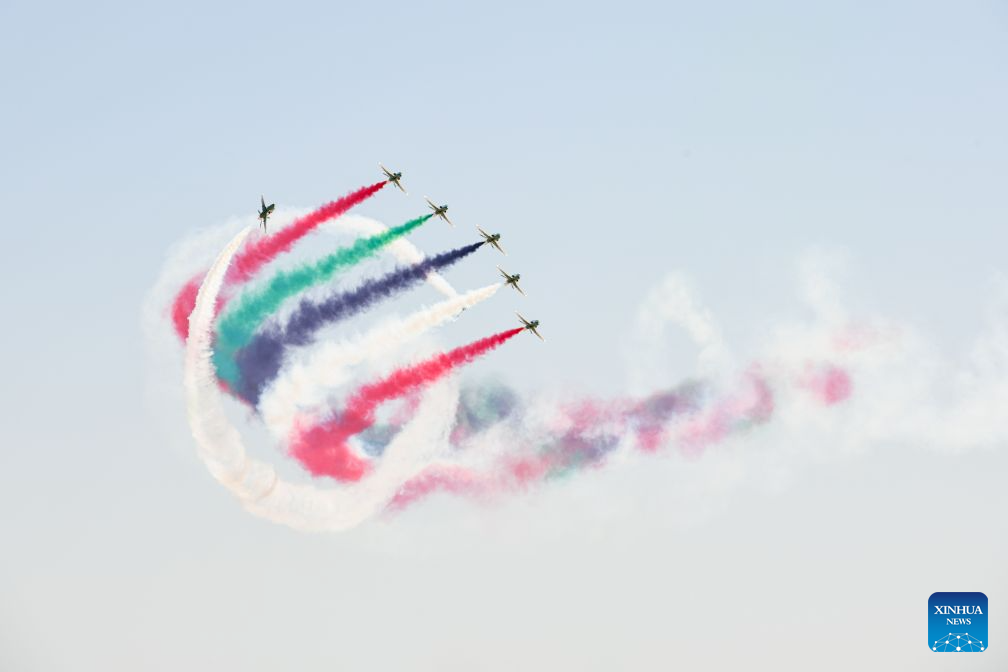 The Royal Saudi Air Force aerobatic team Saudi Hawks performs during the El Alamein International Airshow at El Alamein International Airport in El Dabaa, Egypt, Sept. 9, 2026. The second edition of the El Alamein International Airshow kicked off at El Alamein International Airport in El Dabaa, Egypt on Tuesday.
The three-day event features aircraft exhibitions, flying displays, and an exhibition of aerospace, defense, and space products and services, according to the show's official website. (Xinhua/Xin Mengchen)