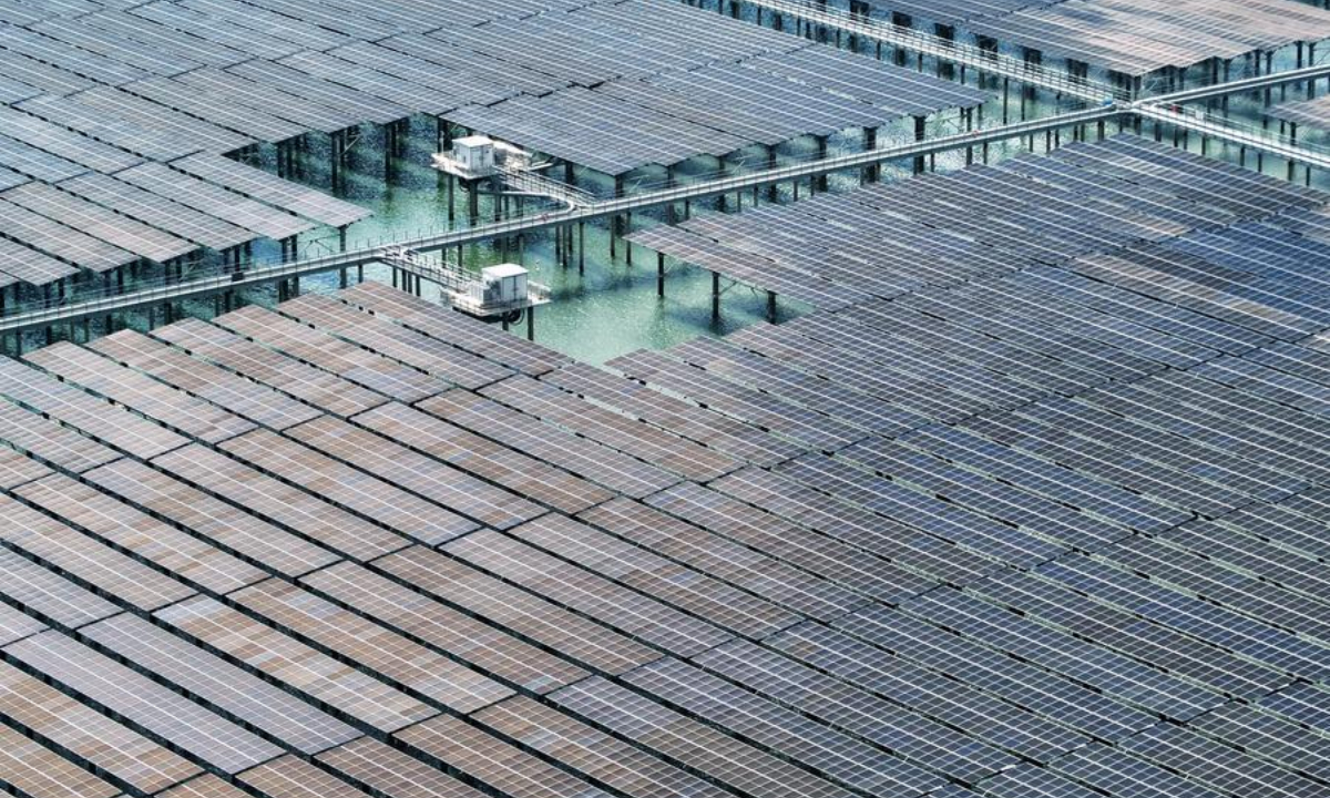 A drone photo taken on July 6, 2026 shows a view of China Three Gorges Corporation's 180 MW Dongshan Xingchen offshore solar farm in Zhangzhou City, southeast China's Fujian Province. (Xinhua/Lin Shanchuan)