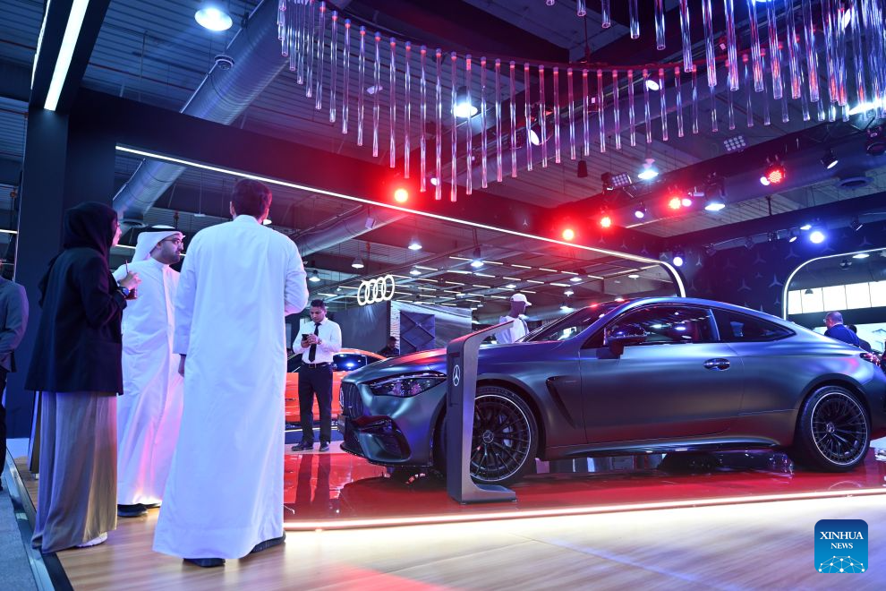 People visit an auto show in Hawalli Governorate, Kuwait, Sept. 21, 2026. An auto show opened at the Kuwait International Fairground in Hawalli Governorate on Monday. (Photo by Asad/Xinhua)