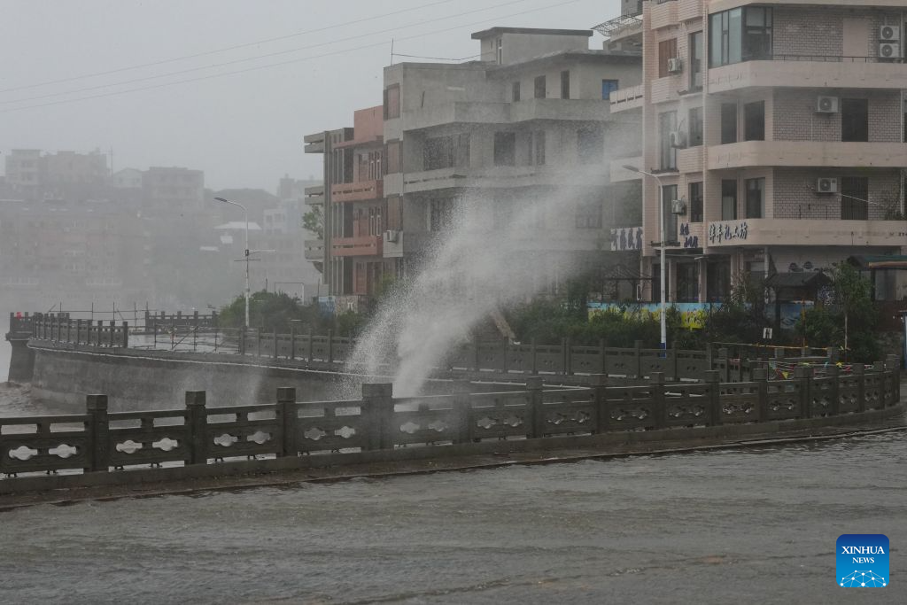 This photo taken on Aug. 9, 2026 shows waves caused by Typhoon Dolphin's landfall at Dongsha community in Yuhuan, Taizhou, east China's Zhejiang Province. Typhoon Dolphin, the 13th typhoon of the year, made landfall at Yuhuan of Taizhou City, east China's Zhejiang Province, at around 5:30 p.m. on Sunday, said the National Meteorological Center (NMC).

The maximum sustained wind near the typhoon center hit Force 14, or 42 meters per second, making Dolphin a severe typhoon upon landfall. (Xinhua/Huang Zongzhi)