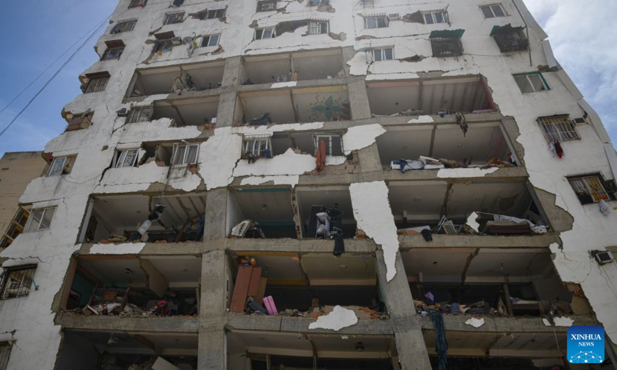 This photo taken on June 25, 2026 shows a damaged building in La Guaira State, Venezuela. Two powerful earthquakes, both exceeding magnitude 7, jolted Venezuela late Wednesday. Venezuela's acting President Delcy Rodriguez said the coastal state of La Guaira in northern Venezuela was the hardest hit, describing it as a 