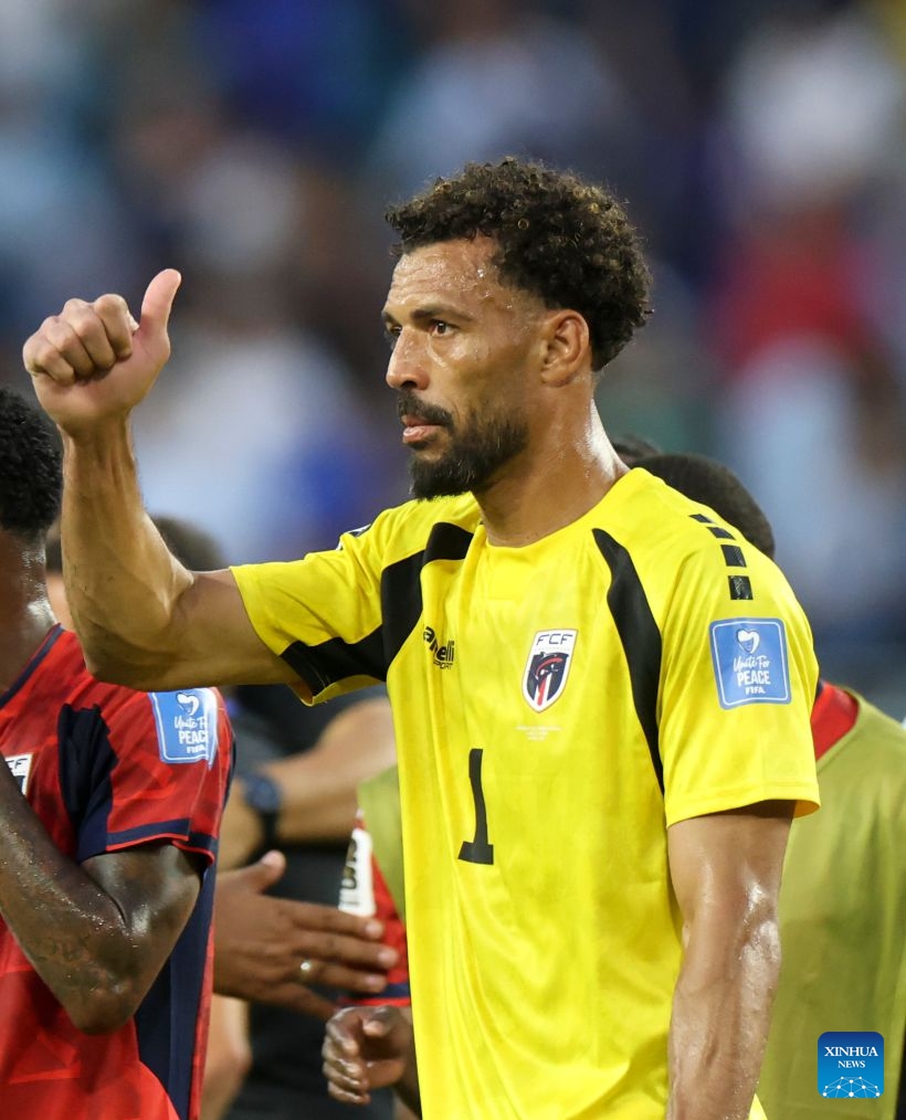 Vozinha, goalkeeper of Cape Verde, gestures after the group H match between Uruguay and Cape Verde at the 2026 FIFA World Cup at Miami Stadium, Miami, the United States, June 21, 2026. (Xinhua/Zhang Chen)