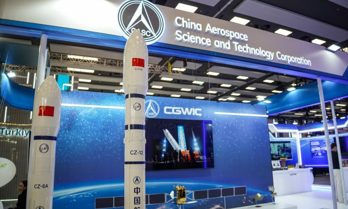 An exhibition booth of the China Aerospace Science and Technology Corporation (CASC) is pictured at the 77th International Astronautical Congress, in Antalya, Türkiye, Oct. 5, 2026. (Mustafa Kaya/Handout via Xinhua)