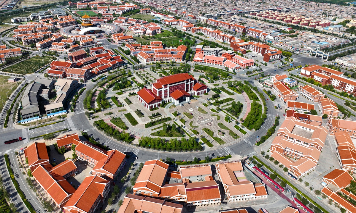 An aerial view of Minning township in Yinchuan, Northwest China's Ningxia Hui Autonomous Region Photos on this page: VCG