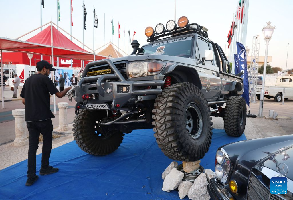 A modified off-road vehicle is displayed during the 14th International Motor Show 2026 at the New Damascus Fairgrounds in Damascus, Syria, July 30, 2026. (Photo by Ammar Safarjalani/Xinhua)