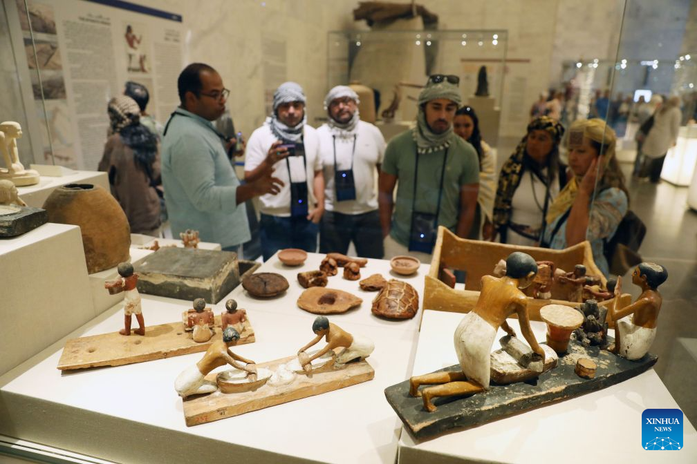 Tourists view exhibits at the National Museum of Egyptian Civilization on the occasion of World Tourism Day in Cairo, Egypt, on Sept. 27, 2026. (Xinhua/Ahmed Gomaa)