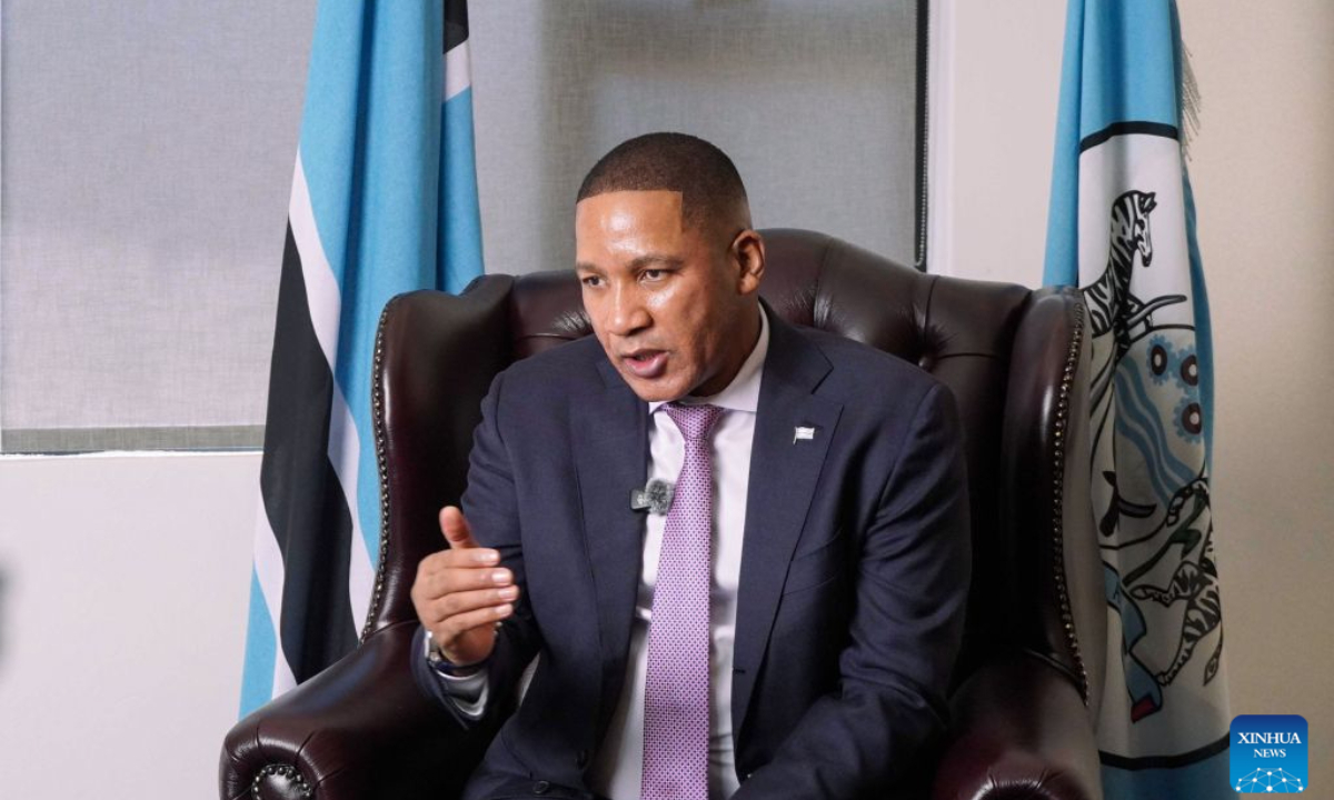 Botswanan President Duma Gideon Boko speaks at an exclusive interview with Xinhua in Gaborone, Botswana, Oct. 9, 2026. (Xinhua/Chen Wei)