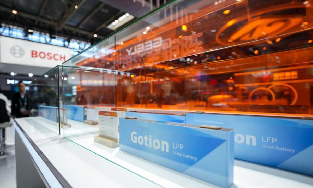 This photo taken on Nov. 27, 2024 shows li-ion batteries at the booth of Gotion at the second China International Supply Chain Expo (CISCE) in Beijing, capital of China. (Xinhua/Ju Huanzong)