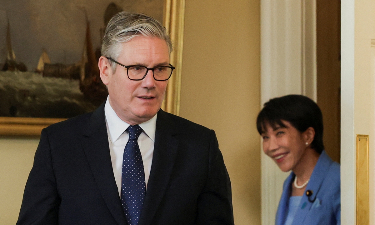 Britain's Prime Minister Keir Starmer (left) and Japan's Prime Minister Sanae Takaichi (right) arrive for their meeting at 10 Downing Street, central London, on June 14, 2026. Photo: VCG